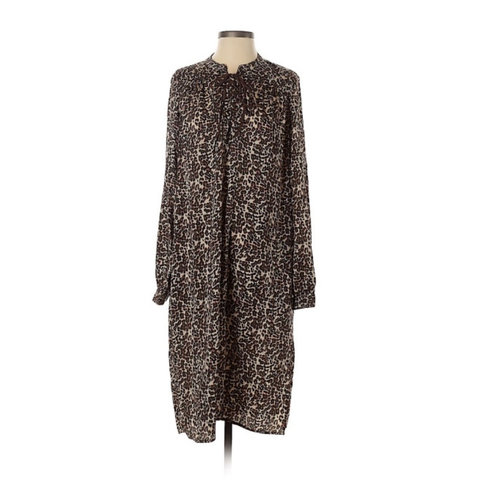 Three Dots Leopard Animal Print Shift Midi Dress